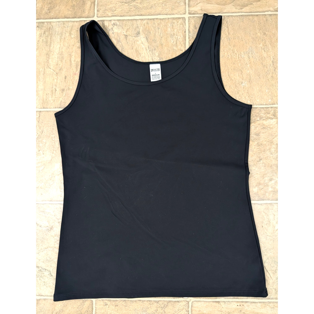 Duluth Trading sz L Tank Top Shell black stretchy nylon spandex women 1951